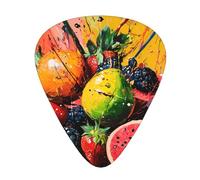 Structural fruit pile printed guitar picks, 12-piece set with thin, medium, and thick styles, comes with a storage case