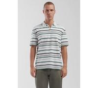 Structured Jersey Striped Open Collar Polo QS Blanc L