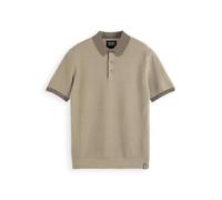 Scotch & Soda Men's Structured Knitted Solid Polo Shirt, Sand, M