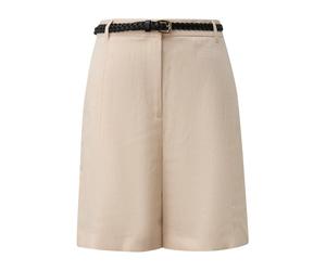 Structured Mixed Linen Short with Woven Faux Leather Belt for Women COMMA Beige 32
