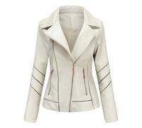 Structured Shoulder Faux Leather Jacket - Women's Biker Style, Long Sleeve & Functional Zipper Pockets