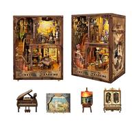 STRUCWOOD Book Nook Kit-DIY Dollhouse Kit Wooden Miniature Studio with Dust Cover Bookshelf Decor 3D Puzzle Book Nooks for Adults to Build Gift-Key Tracking (SQ-31)