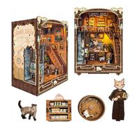 STRUCWOOD Book Nook Kit Miniature Dollhouse Kit 3D Puzzle Wooden bookshelf with LED Lights Bookends Toy for Teenagers Gift Model Kits Room Decoration SQ-03 (Caramel dreams)
