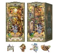 STRUCWOOD Book nooks DIY Dollhouse Kit for Adults 3D Stereo Assembly Night Light Sensing Wooden Bookend Jigsaw Building Model SQ-15 (Green Fairyland)