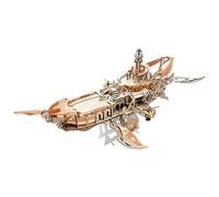 STRUCWOOD DIY 3D Wooden Puzzle Whale Spaceship,DIY Miniature Dollhouse Mechanical Model for Adults to Build,Gifts for Family Friends - Whale Ark of The Universe (Dawnlight Gold)