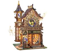 STRUCWOOD Time Magic Club Book Nook 3D Wooden Puzzle Model Kits for Adults | DIY Rotating Tower Miniature House Kit with Light & Music, 3 Modes, Home Decor Craft Stress Relief Gift for Family Friends