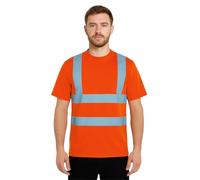 STRUD FIT Hi Vis T Shirt High Visibility Security Workwear Breathable Polyester Crew Neck Safety Tee with Reflective Tape for Outdoor & Construction Use (UK, Alpha, XL, Regular, Regular, Orange)