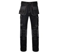 STRUD FIT Work Trousers Men Heavy Duty Polycotton Cargo Pants with Holster, Knee Pad Pockets Reflective Strips Durable Triple Stitch Safety Workwear (BLACK-40WX32L)