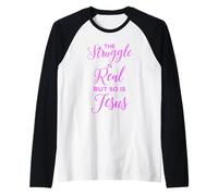 Struggle is Real Jesus Christian Women Bible Verse Pray Pink Raglan Baseball Tee
