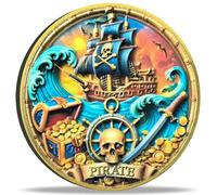 Strugglejewelry Pirate Challenge Coin with Skull and Ship Design - Treasure Island Adventure Coin, 1.57” with Protective Case