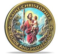 Strugglejewelry Saint Christopher Guardian Challenge Coin - Travel Protection Token with Prayer - 1.57-inch Religious Medallion for Safe Journeys and Blessings