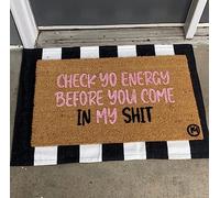 Strunt Pink Welcome Mat - Knitted Letter Print Doormat - 19.7" x 31.5" - Non Slip - Bathroom & Outdoor - Contemporary Style - Water Resistant