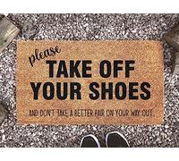 Strunt 'Please Take Off Your Shoes' Doormat, Grey, 15.75x23.62 Inches, Welcome Message, Non-Slip, Indoor/Outdoor