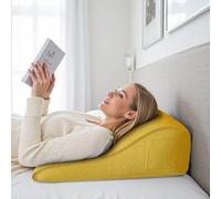 strusery Reading Pillow for Adults - Back Support Cushion with Side Pocket & Zipper, Sit-Up Pillow for Reading & Relaxing in BedConvertible to Long Pillow (Linen-Yellow, 50x22x55 cm)