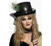 Struts Black Top Hat for Stevie Nicks Costume with Peacock Feather