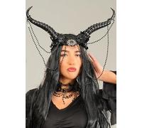 Struts Deluxe Maleficent Style Headdress Fairy Queen Headpiece Gothic Black Horns with Flowers