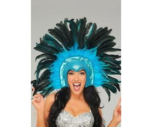 Struts Deluxe Rio Carnival Bright Turquoise Blue Showgirl Feather Headpiece