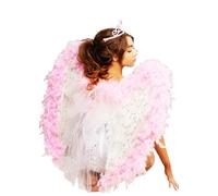 Struts Deluxe Sparkle Bride to Be White and Pink Large Feather Angel Wings 87cm