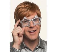 Struts Elton John Style Silver Star Shape Glasses with Bling Detail | 1970s Disco Style, Clear Lenses, Elton John Inspired, Plastic Frame, Costume Accessory