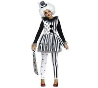 Struts Girls Black and White Killer Clown Kids Halloween Costume | Includes Dress Hat and Tights, Halloween Fancy Dress, Childrens and Teen Size
