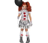 Struts Girls Grey Carnevil Clown Kids It Halloween Costume with Accessories | Pennywise Inspired Outfit, Halloween Fancy Dress, Childrens and Teen Size, Dress Gloves Socks and Leg Cuffs