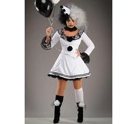 Struts Gothic Pierrot Black and White French Clown Costume, Ladies Halloween Fancy Dress, with Lace Trim and Pom-Pom Details (M/L UK 14-16)