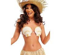 Struts Hawaiian Hula Girl Fancy Dress Deluxe Plastic Shell Bra Cream