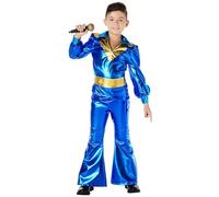 Struts Kids 70s Dancing King Blue Disco Boy Costume, Bjorn Fancy Dress (Medium (7-9 years))