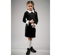 Struts Kids Wednesday Inspired Girls Halloween Costume Gothic Dress | Includes Dress with collar, Halloween Fancy Dress, Childrens Size