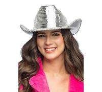 Struts Silver Disco Mirror Ball Effect Cowboy Hat Western Fancy Dress | Silver Sequin Trim, Adult Size Unisex, Elasticated inner