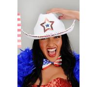 Struts USA White Cowboy Hat with Sequin Star, American Flag Theme