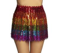 Struts Womens 1970s Disco Rainbow Sequin Mini Skirt