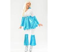 Struts Womens 1970s White and Blue Dancing Queen Fancy Dress Costume (Large (UK 16-18))
