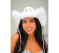 Struts Womens 40th Birthday White Fluffy Cowboy Hat