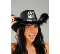 Struts Womens Add Any Age Birthday Black Fluffy Cowboy Hat Customised