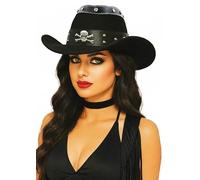 Struts Womens Black Leather Look Studded Skull Cowboy Hat