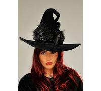Struts Womens Halloween Deluxe Black Velvet Witch Hat with Feather