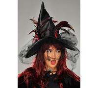 Struts Womens Halloween Deluxe Black Witch Hat with Feathers and Veil