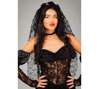 Struts Womens Halloween Gothic Bride Long Black Lace Veil Headpiece with Flowers