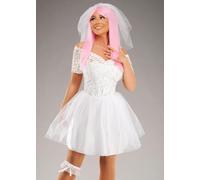 Struts Womens Hen Party Deluxe Short White Bride Fancy Dress Costume with Veil (M/L (UK 12-14))