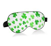 St's Patrick's Irish Shamrock Green Clover Leaves On White Eye Masks Cover Blocks Light Sleep Mask Shade Cover Blindfold Relaxing Eyeshade Cover with Adjustable Head Strap for Men Women Kids