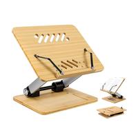 STS SELECTED Bamboo Adjustable Book Stand, Foldable Cookbook Holder | storage tray,metal page clips,0-180° angle adjust.Hands-Free,multi-use for books,E-book,laptop,drawing,cooking