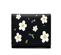 Stsmcl Wallet New Print Wallet Female Short Paragraph Three-fold Fashion Wallet Small Fresh Day Korean Version of The Wallet Ladies Wallet (Color : Black)