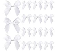 STSTR 15PCS Self-Adhesive White Bow Decor, 2.5" Premade Satin Ribbon Bow, Soft Small Craft Bowknots for Present Wrapping, Cute Cake Bows for Wedding Birthday Party Decoration - White