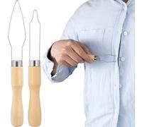 STSTR 2 Packs Easy Button Hook, Steel Button Helper Tool for Elderly, Wide Wood Handle Buttons Fastener Device Assist Dressing Aid Tool for Seniors One Hand - Small Button and Universal
