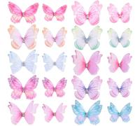 STSTR 20PCS Small Organza Butterflies, 3D Double Layer Mesh Fabric Butterflies, 2 Sizes Cute Butterfly Embellishments for Crafts Decorations for Spring Parties Wedding -10 Colors
