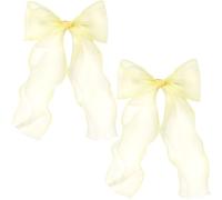 STSTR 2Pcs Large Hair Bow Clips, Yellow Silk Yarn Ribbon Bow Hair Barrette for Women, Elegant Long Tail Bowknot French Hair Accessories for Wedding, Parties, Festivals - Style 4
