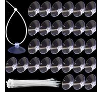 STSTR 30PCS 35mm Suction Cups, Removable Small Suction Cups with 50PCS Clear Zip Ties, No Damage Rubber Anti-Collision Window Sucker Pad for Hanging, Home Organization