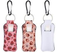 STSTR 3PCS Lip Balm Holder, Colorful Chapstick Key Chain, Mini Keychain Holder for Lipstick Lip Balm Lip Gloss with Clip, 4.58 Inch Cute Lip Gloss Organizer
