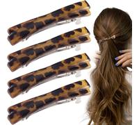 STSTR 4PCS French Barrette Hair Clips for Women, 2.56 Inch Small Tortoise Shell Hair Clip, Curved Glossy Thin Hair Flat Hair Accessories for Women (Leopard Color)